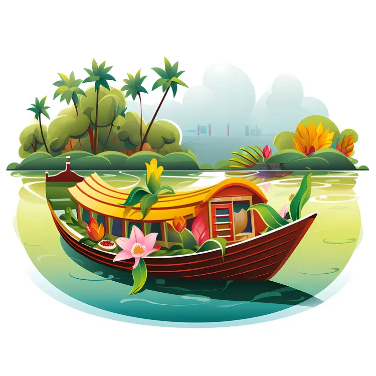 Houseboat with Tropical Flowers