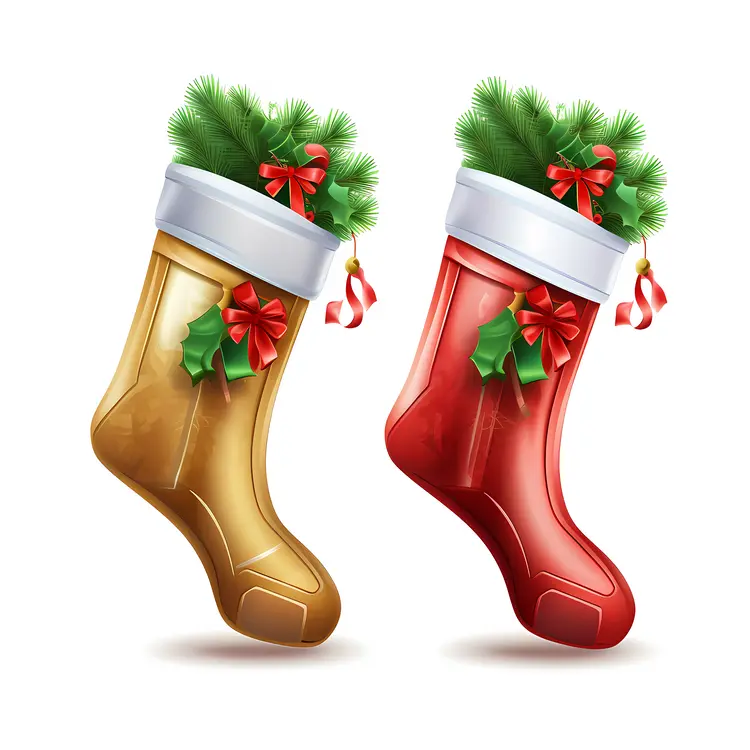 Festive Christmas Stockings with Holly and Ribbons