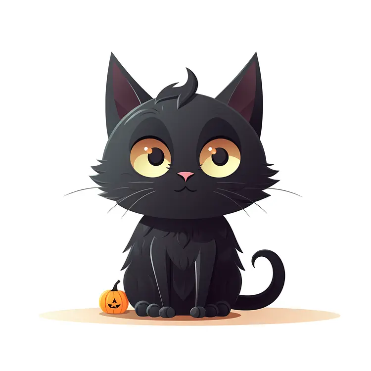 Cute Black Cat with Pumpkin for Halloween