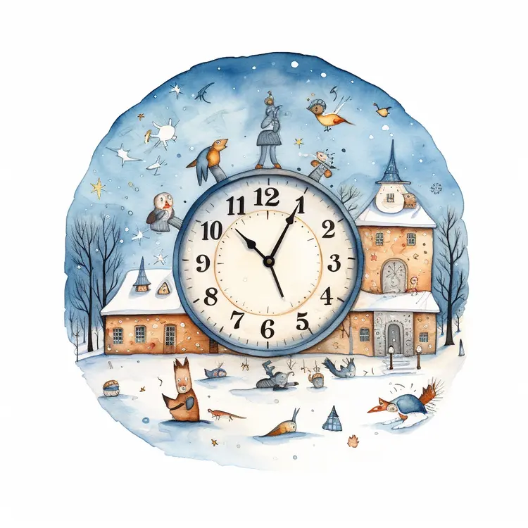 Winter Wonderland Clock with Birds and Snow