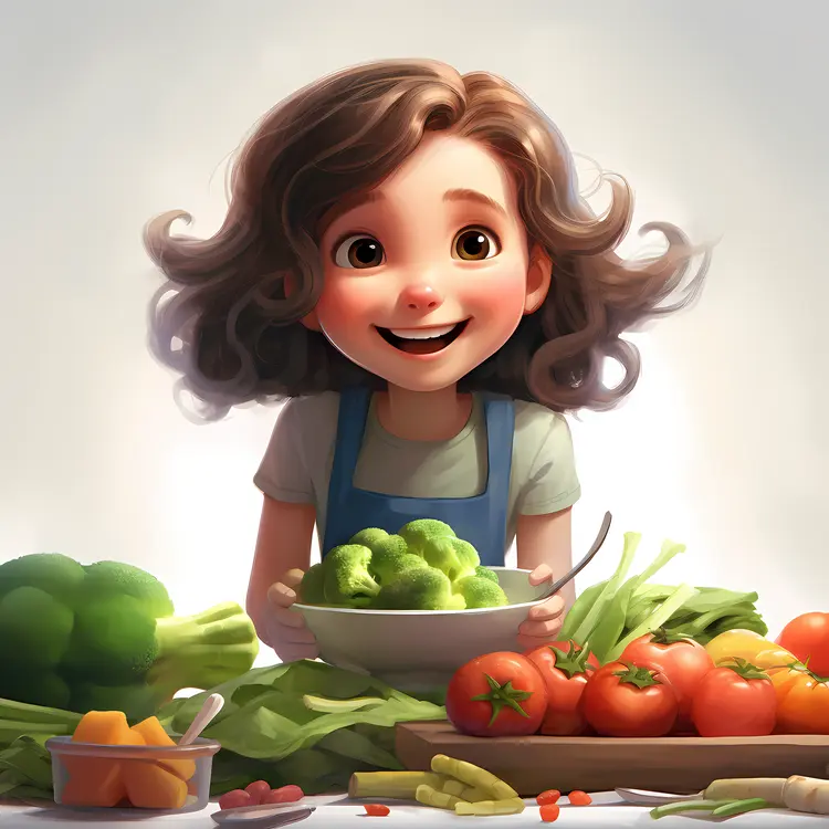 Happy Girl with Fresh Vegetables