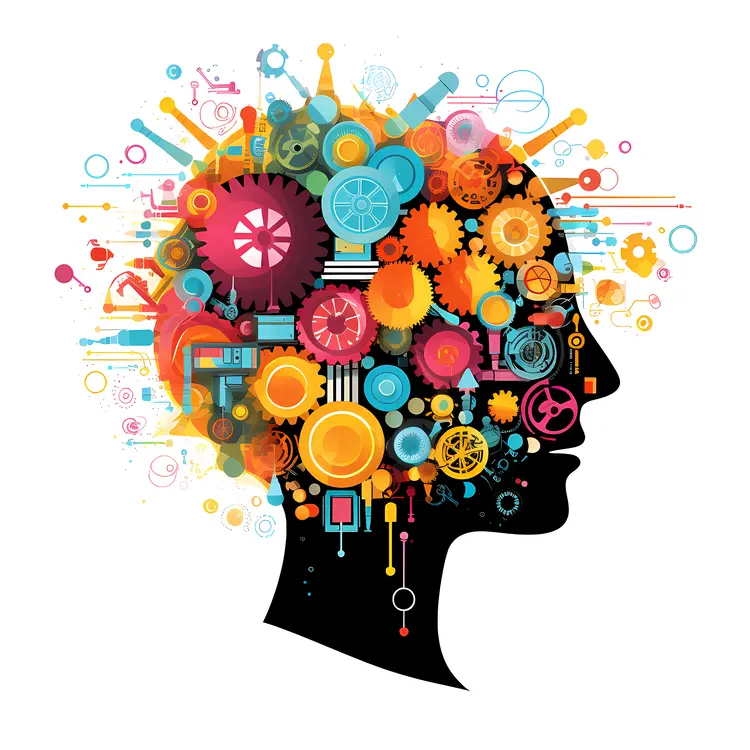 Colorful Gears and Cogs in Brain Illustration