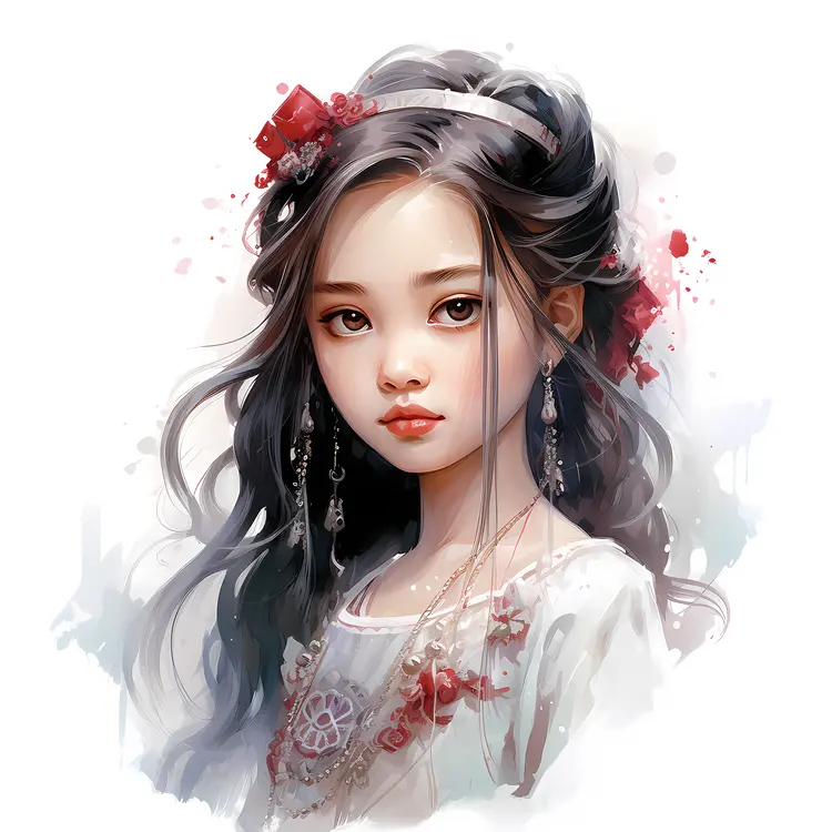Young Girl Portrait with Red Flowers