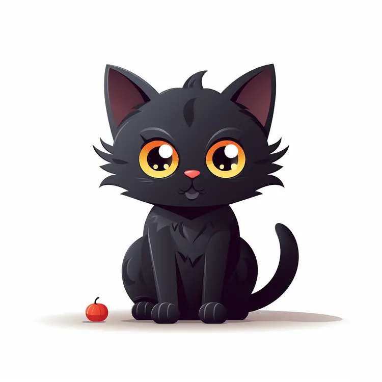 Cute Black Cat with Apple for Halloween