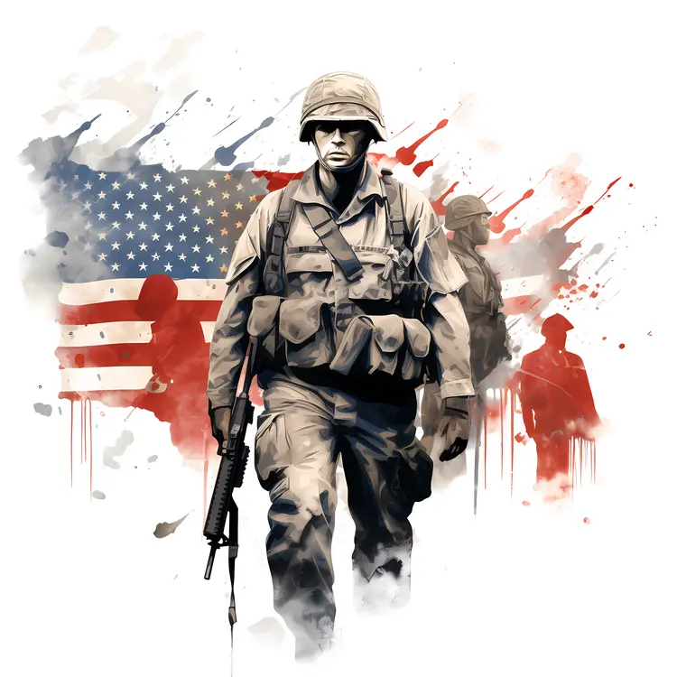 Soldier in Combat with American Flag