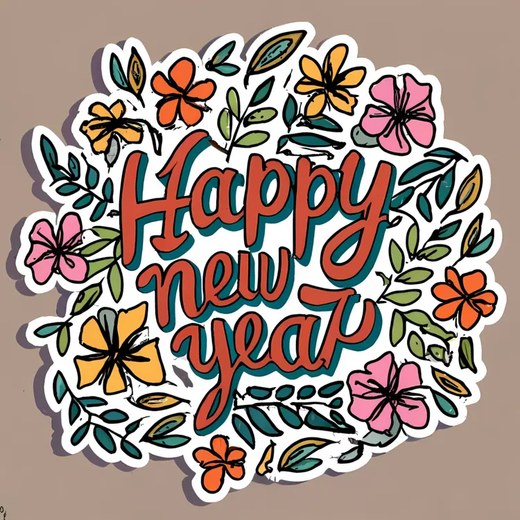 Happy New Year with Colorful Flowers