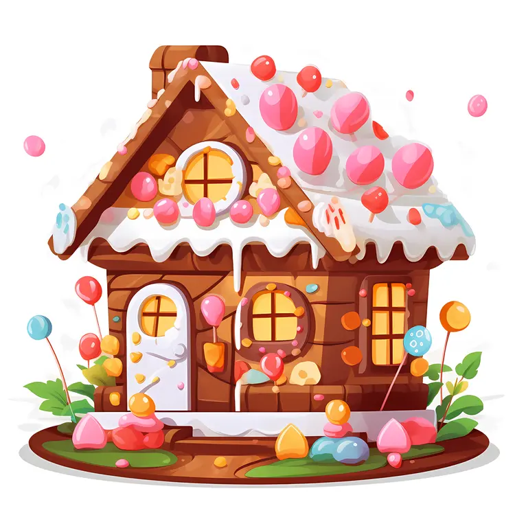 Cute Gingerbread House with Candy Decorations