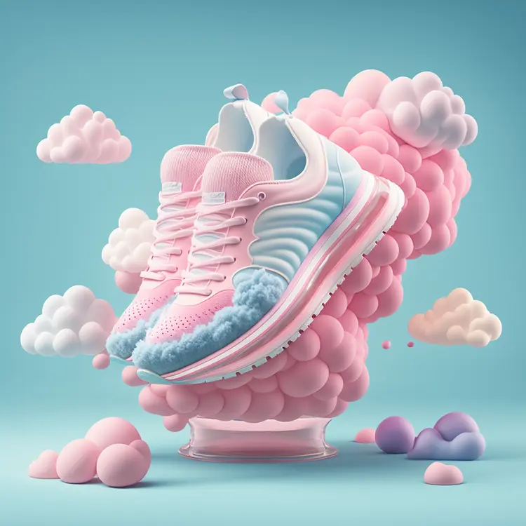 Pink and Blue Sneakers with Cloud Background