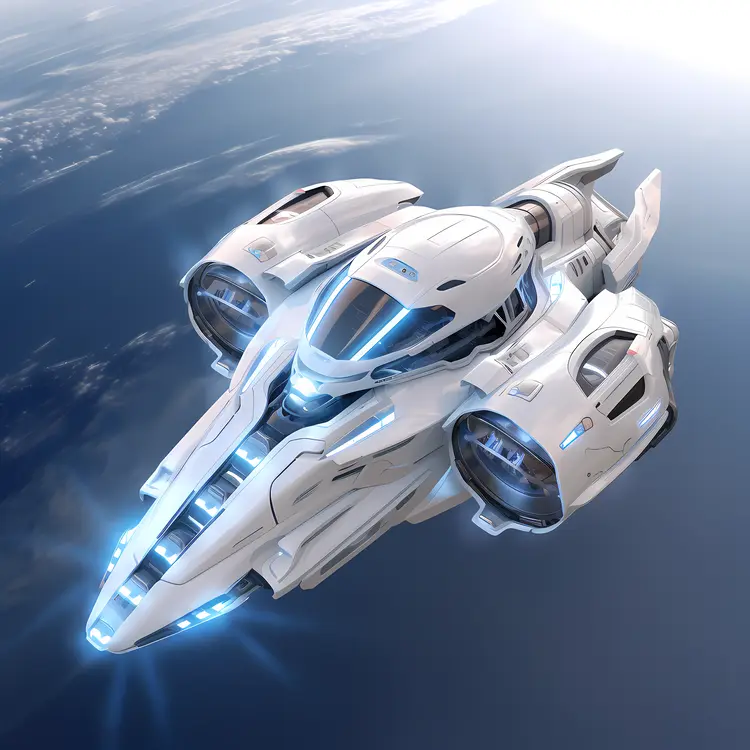 Futuristic White Spaceship in Outer Space