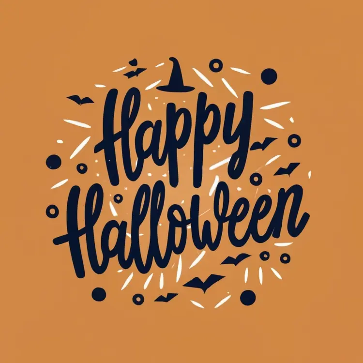 Happy Halloween Stamp with Bats and Witch Hat