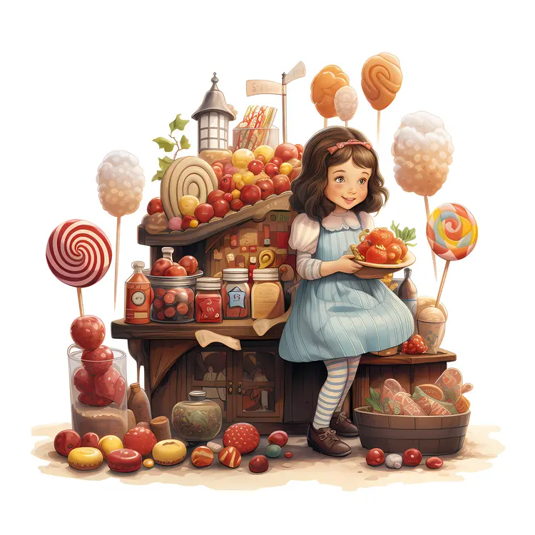 Girl with Candy in a Whimsical Setting