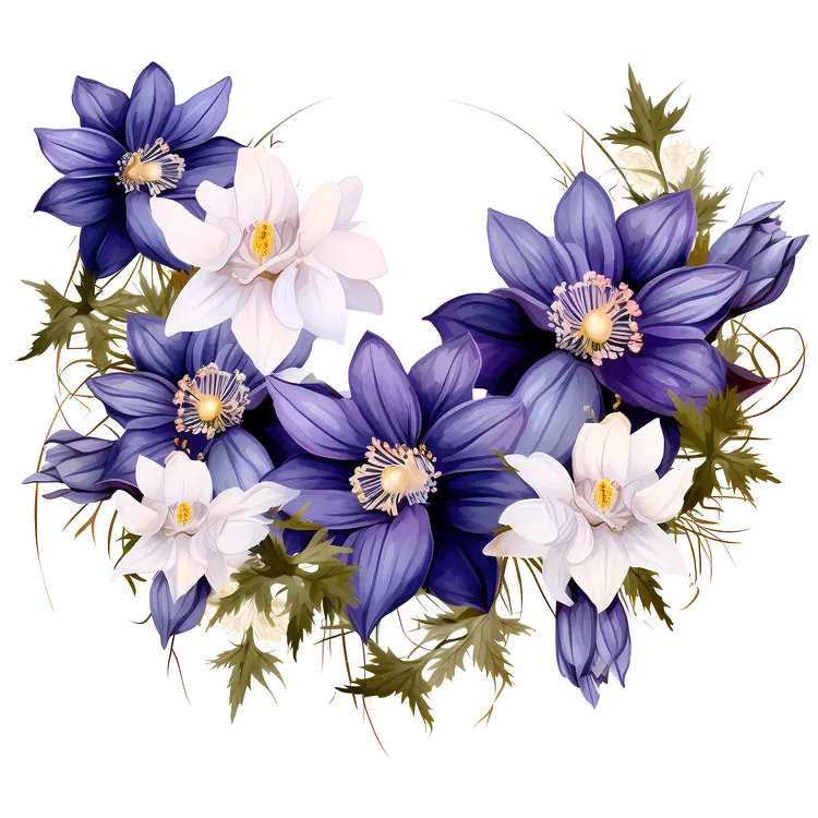 Floral Wreath with Blue and White Flowers