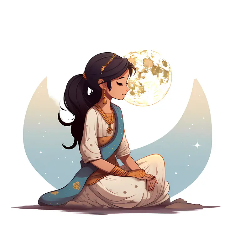 Girl Holding Lamp in Traditional Dress