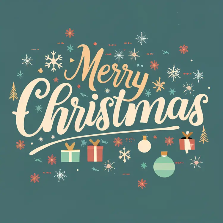 Merry Christmas with Gifts and Snowflakes