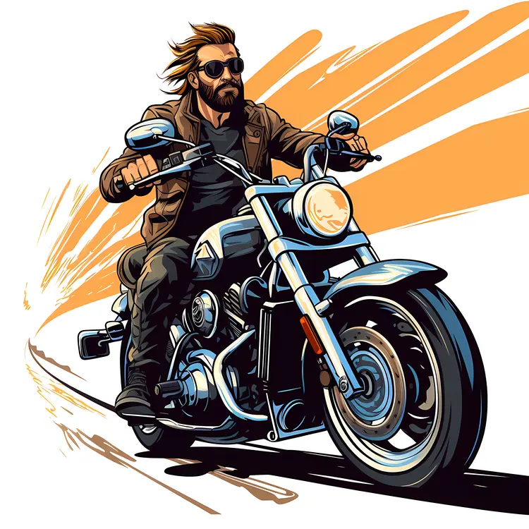 Cartoon Motorcyclist on Bike