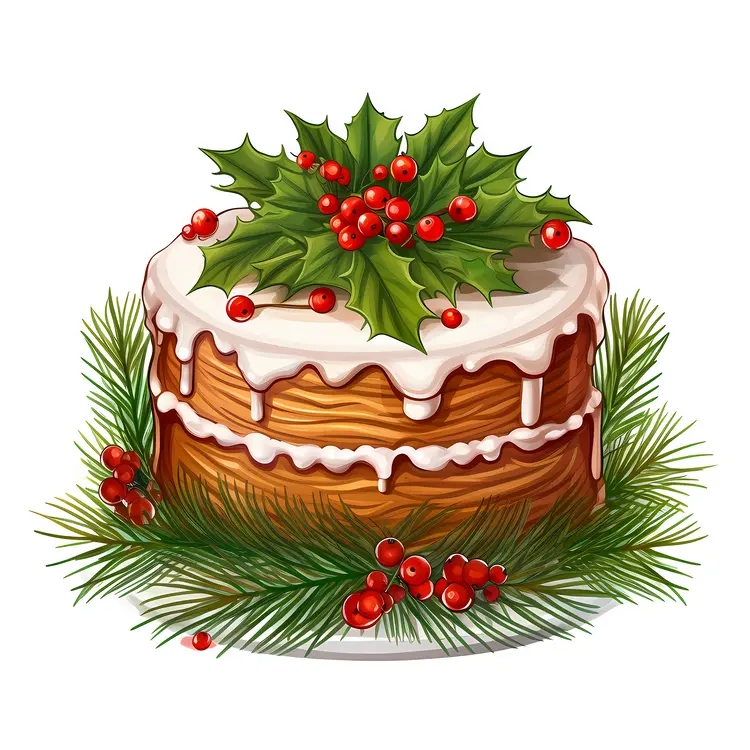 Christmas Cake with Holly and Berries