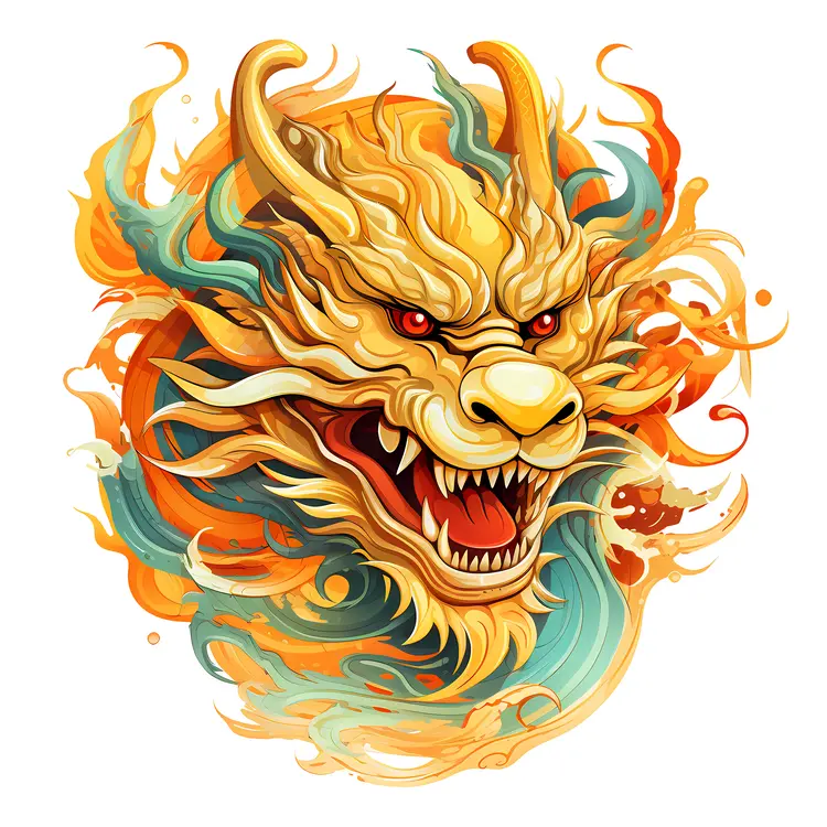 Fiery Dragon Head Illustration