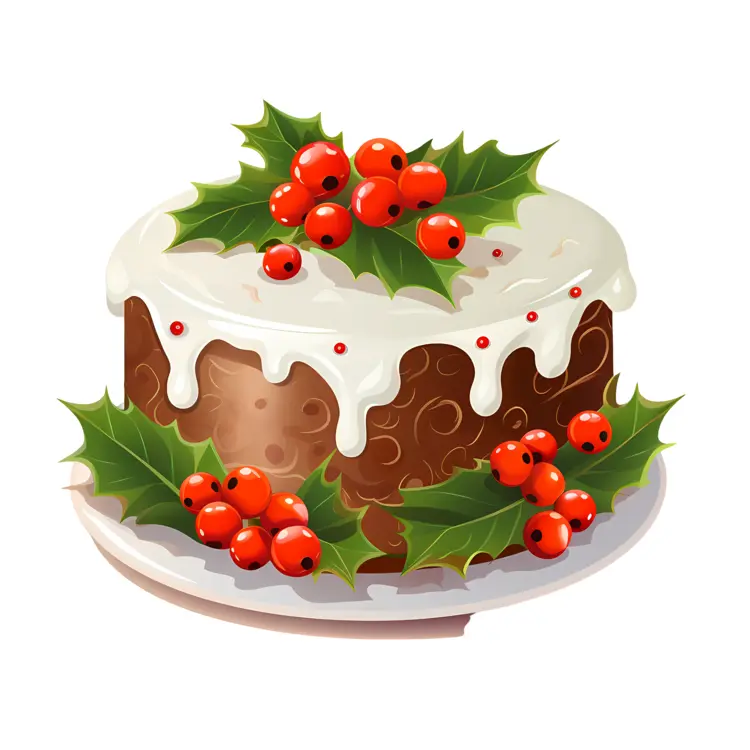 Christmas Cake with Holly and Red Berries