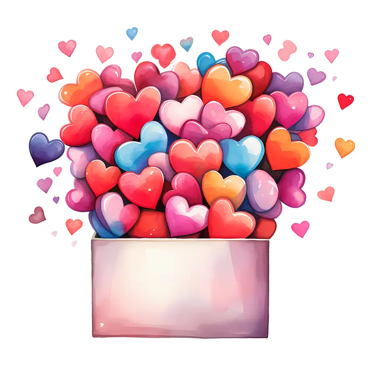 Box filled with colorful hearts
