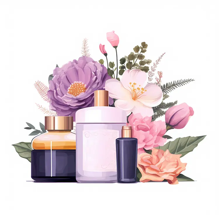 Assorted Perfume Bottles with Floral Background