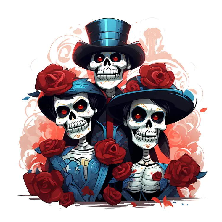 Skeletons with Roses and Hats