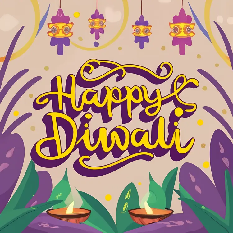 Happy Diwali with Glowing Diyas and Floral Elements