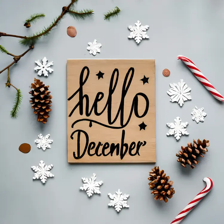 Hello December with Pine Cones and Snowflakes