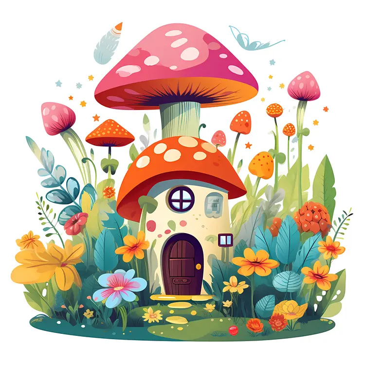 Enchanting Mushroom House with Flowers