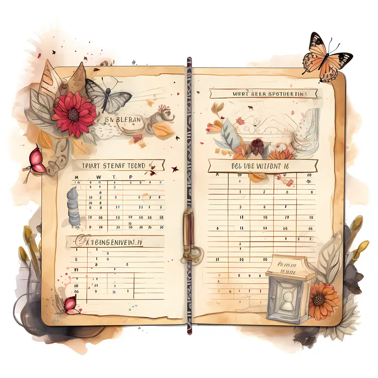 Vintage Open Book with Butterflies and Flowers