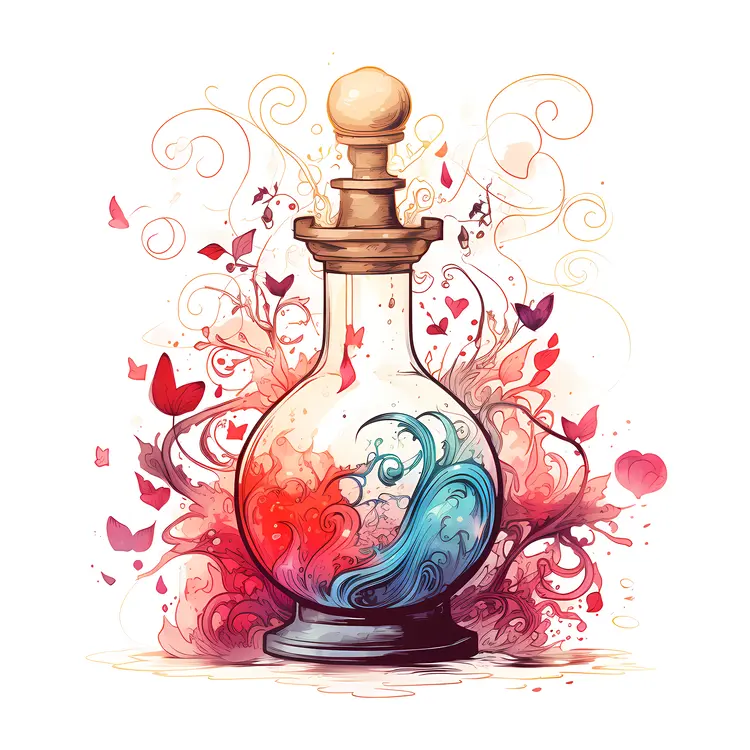 Colorful potion bottle with magical swirls