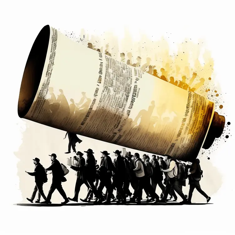 Crowd Carrying Newspaper Megaphone