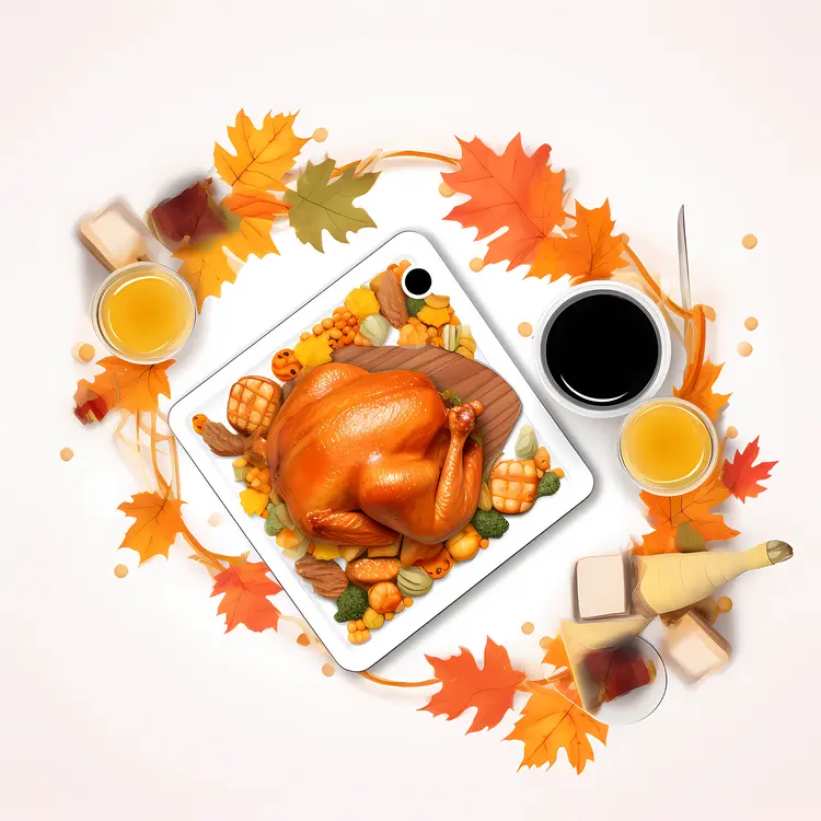 Roasted Turkey on Square Plate with Drinks