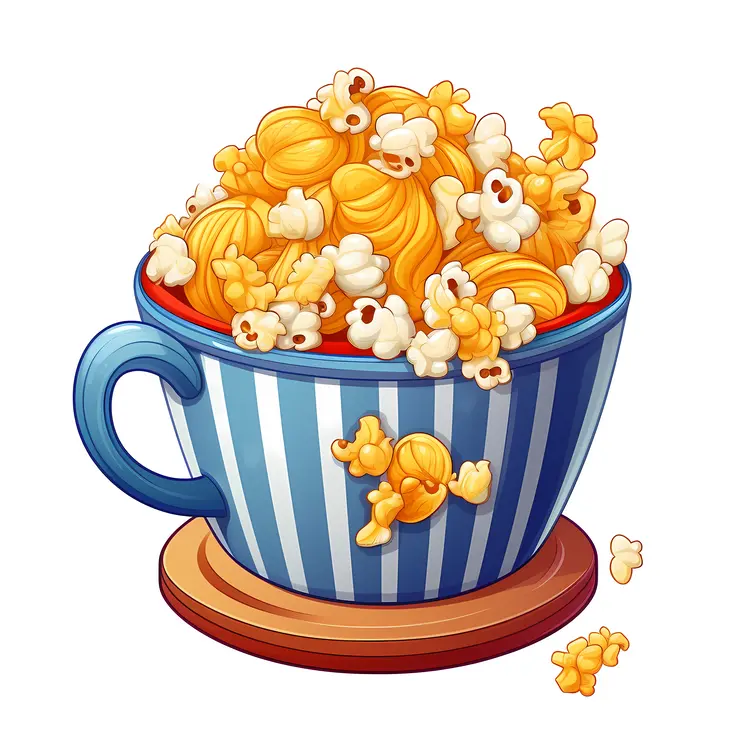Striped Blue Cup Filled with Popcorn