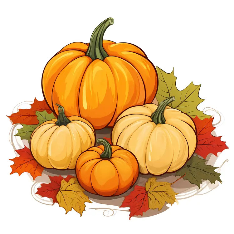 Beautiful Pumpkins with Autumn Leaves for Fall Season