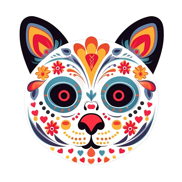 Colorful Cat Face Design for Day of the Dead