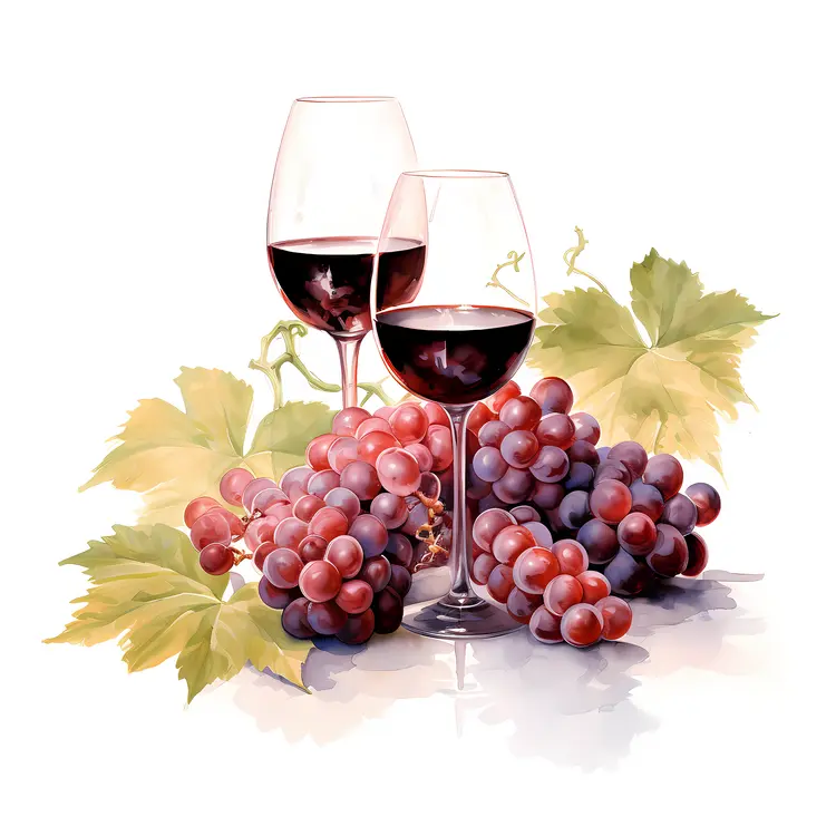 Elegant Wine Glasses with Grapes and Leaves