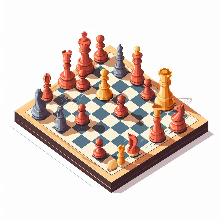 Colorful Chessboard with Pieces for Strategy Game