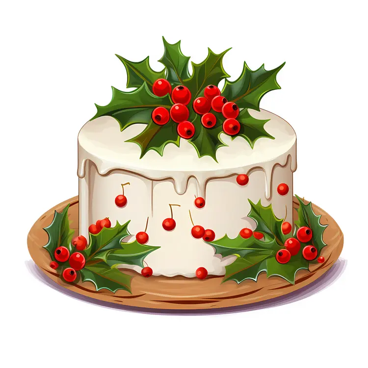 Christmas Cake with Holly and Berries