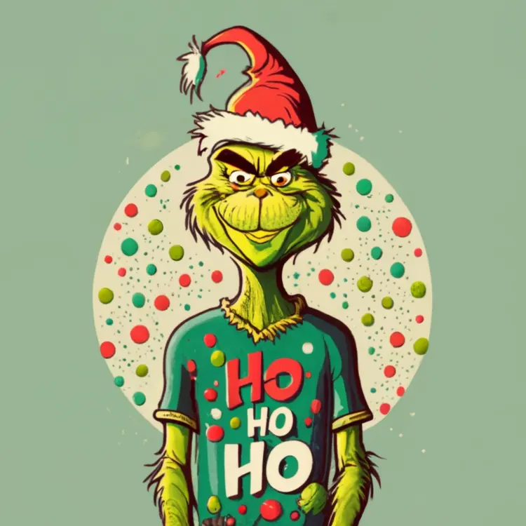 Grinch in 'Ho Ho Ho' Shirt with Santa Hat