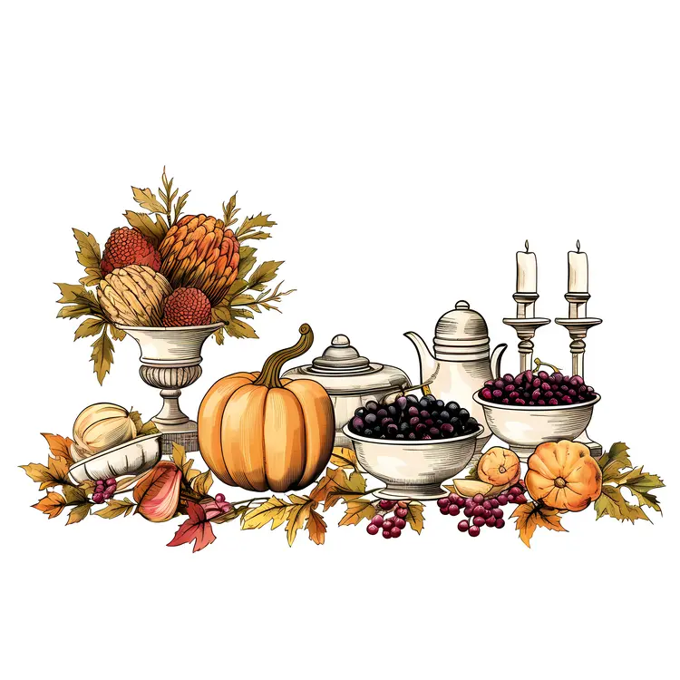 Autumn Harvest with Pumpkin and Fruits