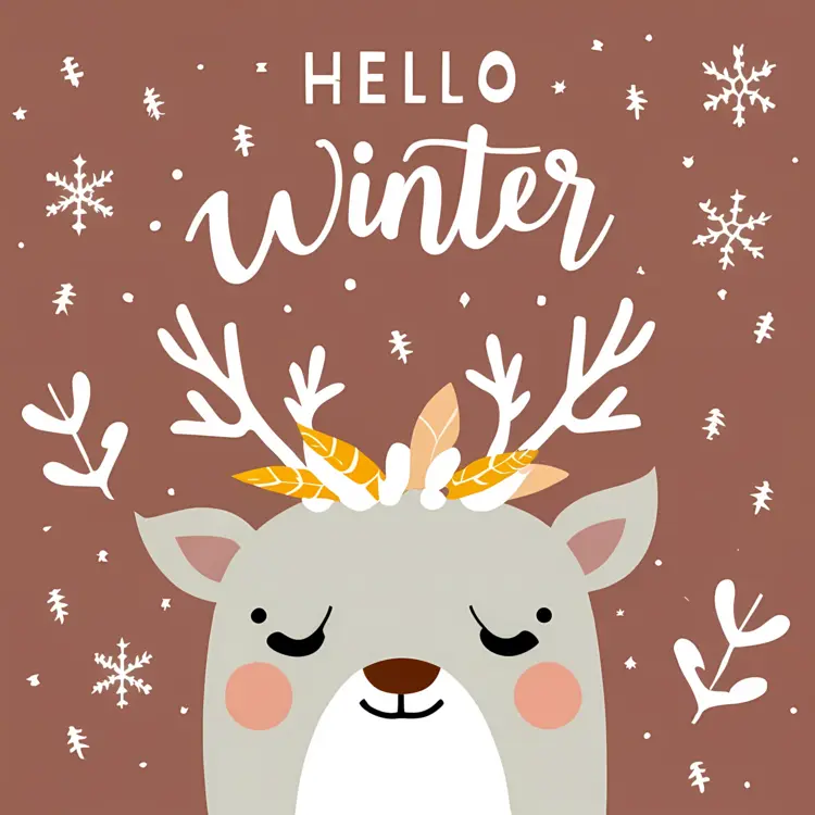 Cute Reindeer with Winter Leaves