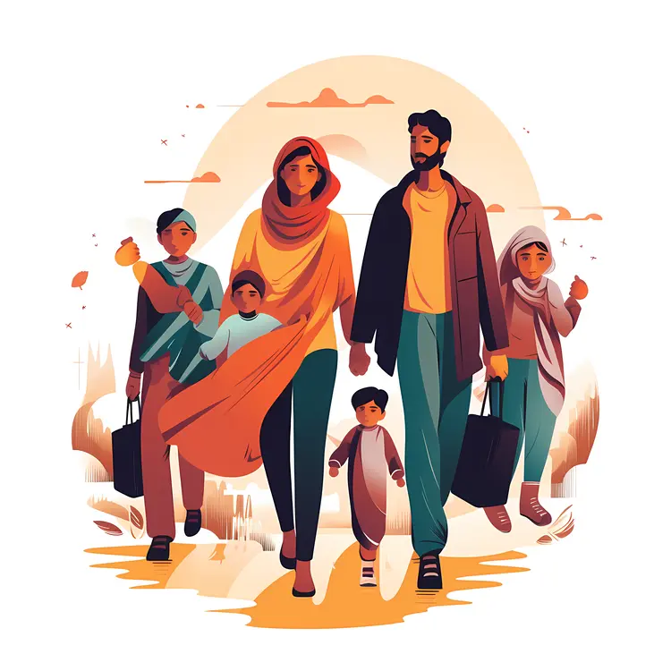 Family Traveling with Luggage
