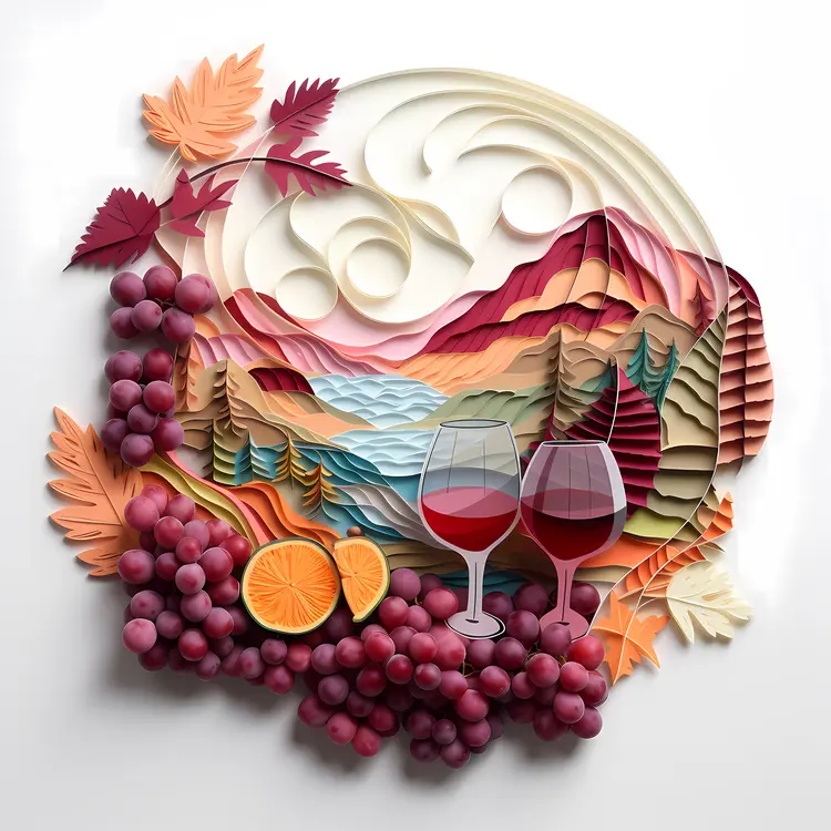 Scenic Vineyard with Wine and Grapes