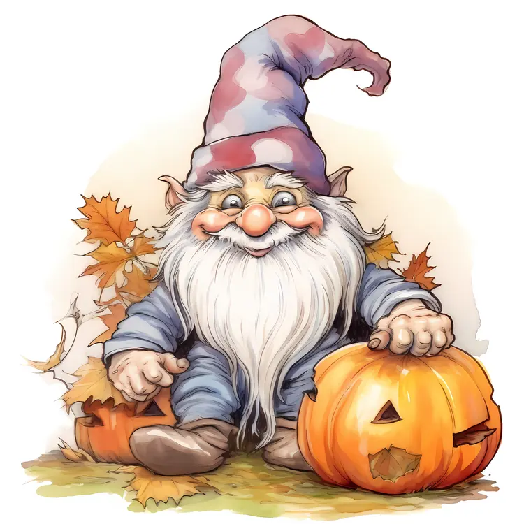 Cute Gnome with Pumpkin for Halloween