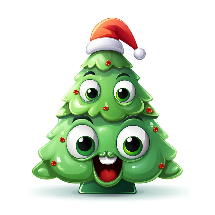 Happy Christmas Tree with Santa Hat