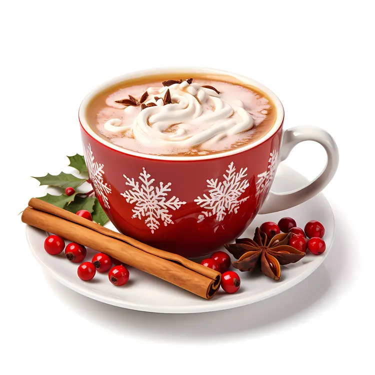 Red Cup with Snowflakes and Cinnamon Sticks
