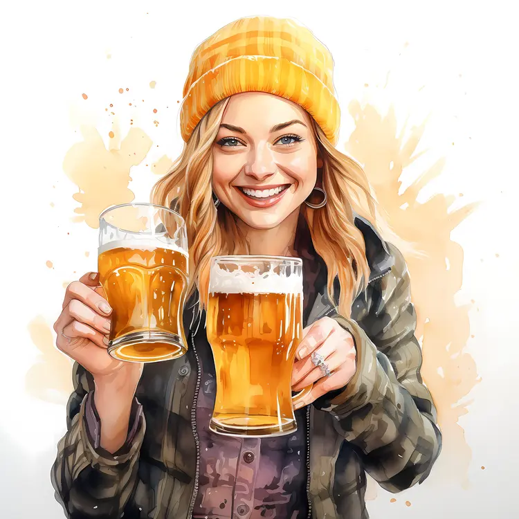 Happy Woman with Two Beers