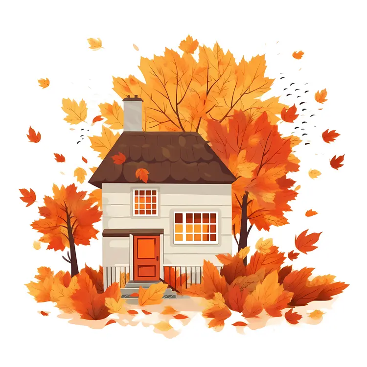 Small house with autumn foliage