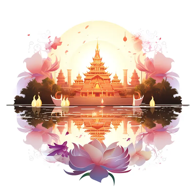 Temple and Floating Lanterns for Loy Krathong