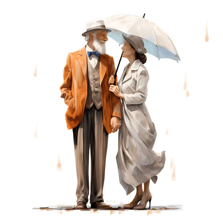 Elderly Couple with Umbrella